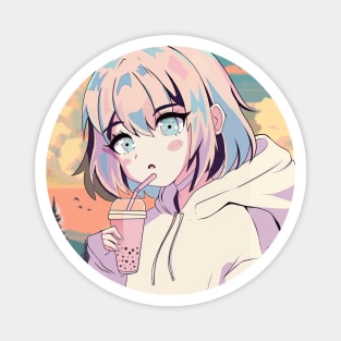 Cute anime boba girl Magnet